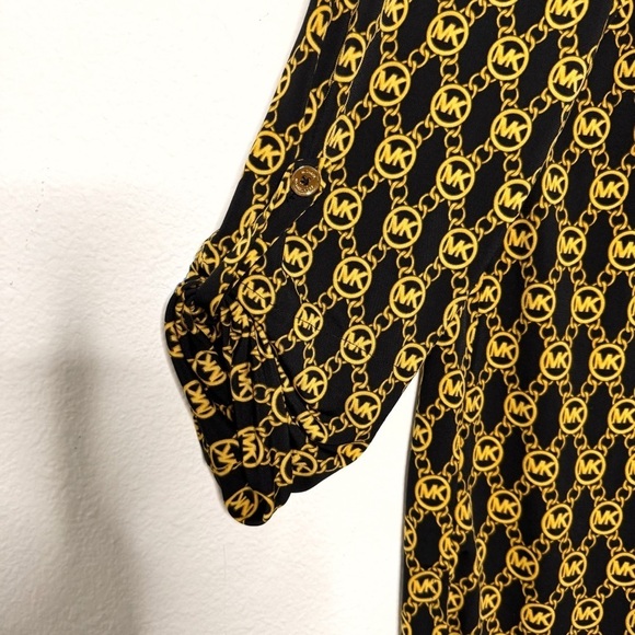 Michael Kors logo monogram black gold stretch tunic blouse top size L - Picture 7 of 10